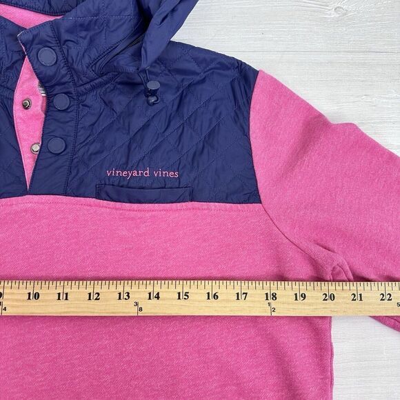 Vineyard Vines Shep Quilted Pullover Hoodie Women S Navy Pink Quarter Snap - Picture 12 of 15